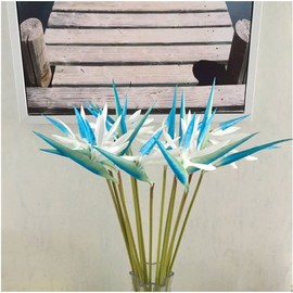 8 Pack 21-1/2 Inch Artificial Flowers Bird of Paradise,Green Plant for Home Garden Decoration Office Verandah Wedding Decorations (White)