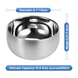 luvtree 2pcs Double-wall Vacuum Insulated Stainless Steel316# Bowl, Anti-shatterproof Soup Bowl,Appetizer Snack Bowl,Ice Cream Bowl,Lightweight Salad Bowl.Capacity 500ml.Diameter 5.1 inches