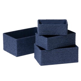 LA JOLIE MUSE Storage Baskets for Organizing Set 4 - Sturdy Woven Basket Paper Decorative Baskets, Stackable Storage Boxes for Makeup Closet Bathroom Bedroom Shelf (Black）