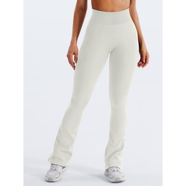 YEOREO Mini Flare Leggings Womens Workout Butt Lifting Legging Hidden Scrunch Seamless 30" Impact Lilliean Yoga Pants Feather Beige M