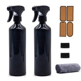OFFIDIX Glass Spray Bottles for Cleaning,16 OZ 2 Pack Continuous Empty Water Mister Spray Bottles for Hair,Plants Mister,Adjustable Nozzle,Black