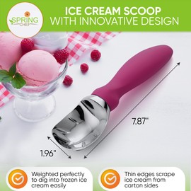 Spring Chef Ice Cream Scoop with Soft Grip Handle, Professional Heavy Duty Sturdy Scooper, Premium Kitchen Tool for Cookie Dough, Gelato, Sorbet, Magenta