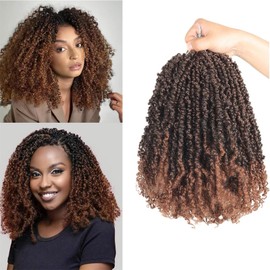 8 Inch 8 PCS Yanky Twist Crochet Braids Hair 8 Packs (30 Strands/Pcs) Pre-twisted Senegalese Twist Braids with Curls Synthetic Hair Extension Bouncy Spring Twist Crochet Hair for Black Women（TB/30）