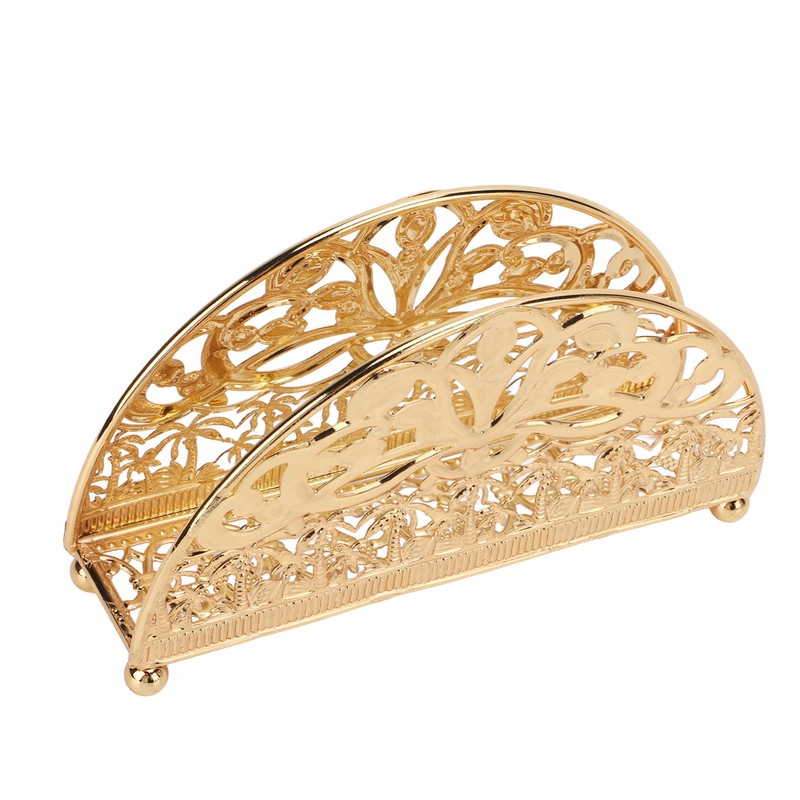 Napkin Holder Electroplating Hollow Iron Pattern Desktop Vertical Gold Metal