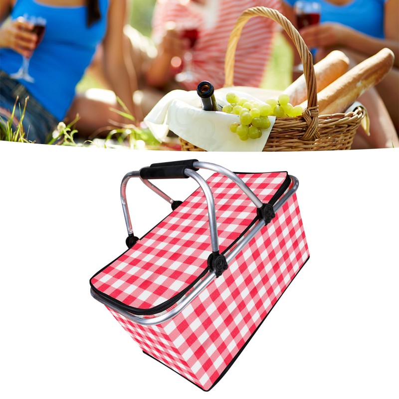 Picnic Basket Foldable Oxford Cloth Insulated Storage Basket with Check