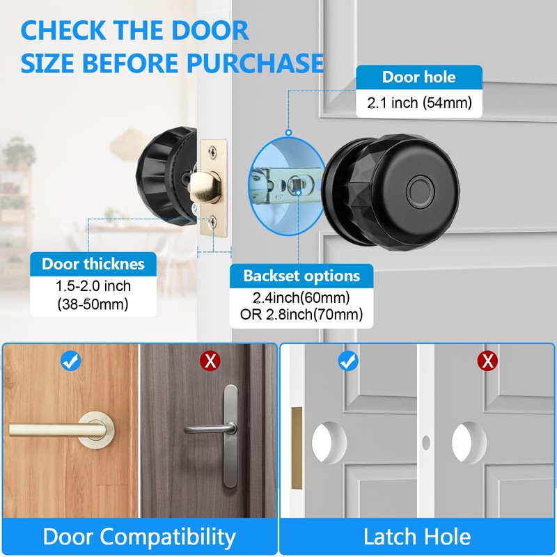 Fingerprint Door Lock,Smart Door Knob - 3-in-1 Entry (Fingerprint/APP/Key) for