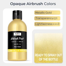 Nicpro Metallic Gold Large Airbrush Paint (8.45 oz, 250 ml) Ready to Spray Opaque Water-Based Acrylic Air Brush Paints for Model, Wood, Canvas, Metal, Plastic, Leather, for Beginners & Artists