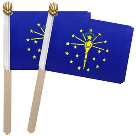 TSMD Indiana IN State Flag on Wood Stick Small Mini Hand Held Flags,5x8 Inch,12 Pack