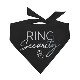 Ring Security Metallic Printed Dog Bandana | 100% Cotton Adjustable Triangle | Wedding Photo Prop | Bridal Shower | Engagement Announcement |Black, Silver Foil (1314)
