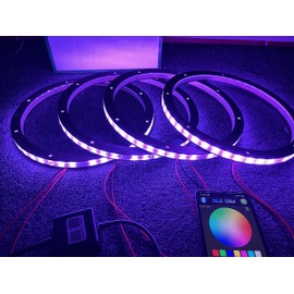 Sando Tech 4PCS 6.5'' RGB Changing Car LED Speaker Ring Lights Decorative Light Kit Multiple Color Shift Spacer Ring Light Coaxial Speaker Lights Bluetooth APP Control