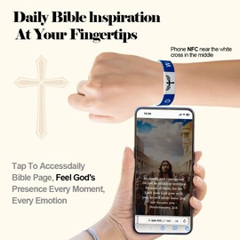 CLZWiiN 1PCS Daily Bible Verse Bracelet - NFC Wearable Elastic Christian Bracelets with WWJD Inspiration Wristbands for Versatile Gifting Anytime Anywhere (Blue-white)