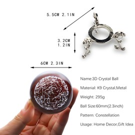 HDCRYSTALGIFTS Bola decorativa de vidrio de constelación 3D grabada con láser Feng Shui, esfera completa de vidrio para decoración del hogar, 60 mm