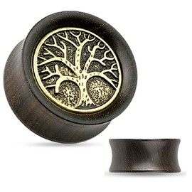 Pierced Owl Tree of Life Organic Ebony Wood Saddle Plug Gauges, Sold As Pair (10mm (00GA))
