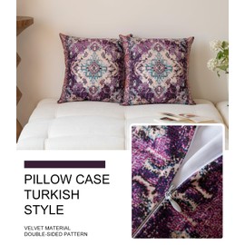 Vorysum Boho Cushion Covers 50x50 cm Summer Purple Decorative Pillow Covers Vintage Carpet Tribal Square Modern Pillowcases 20x20 inch for Sofa Couch Bedroom Livingroom Set of 2