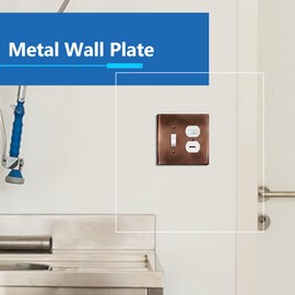LIDER Combination Toggle Switch and Duplex Receptacle Metal Wall Plate, Corrosion Resistant, Mid-Size 2-Gang 4.88" x 4.92", 201 Stainless Steel, LMWP-1121M-AC, Antique Copper