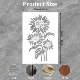 Large Sunflower Stencils for Painting - 11.8x8.3 Inch Flower Stencils for Painting on Walls, Flower Stencil Versatile and Reusable for Crafts, Home Decor, DIY Projects