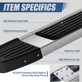 Auto Dynasty 6" Running Boards Compatible with 2009-2024 Dodge Ram Pickup Truck Extended/Quad Cab, Stainless Steel Nerf Bars, Polished Chrome Non-Slip Side Steps