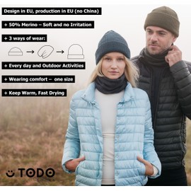 TODO Merino Beanie for Men and Women, Warm, Soft, Comfortable, Wool Hat for Cold Days, Everyday, Outdoor, Fisherman, Petrolio - 50% Merino