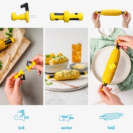 Dreamfarm Lockorn | Pack of 4 (2 Pairs) | Anchor-Lock Corn Cob Holders | No-Mess Fingers! | Easy-to-Use Corn Forks | Yellow/Black