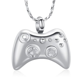 Imrsanl Game Controller Urn Necklace Pendant for Ashes Cremation Jewelry Hip Hop Necklace for Men Women (Silver)
