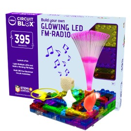 E-BLOX Build Your Own Glowing LED FM Radio Kit, 395 Fun STEM Electrical Science Projects, Building Blocks Circuit Toy Set for Kids, Birthday Gift, Boys, Girls, 8+