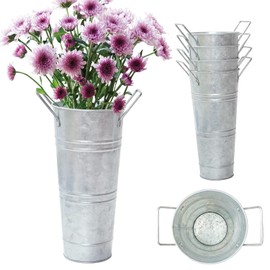 Notakia Jarrones de Metal galvanizado Granjero francés para Flores Cortadas para decoración del hogar y decoración de Mesa de Boda (Juego de 4 Unidades de Plata (9 Pulgadas)