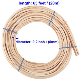 KOHAND 2 Pack 0.2 Inch 65 Feet Round Reed Spline, Chair Cane for DIY Craft Rattan Cane Webbing Basket Wicker Weaving