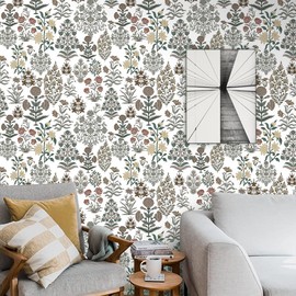 COKCOKR Floral Peel and Stick Wallpaper, 17.71" x 118.1" White Self Adhesive Removable Leaf Wallpaper Waterproof Contact Paper Decorative Vinyl Wallpaper for Bedroom Living Room