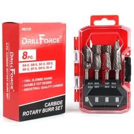 VALYRIANTOOL 8PCS Carbide Burr Set 1/4" Shank, Double Cut Tungsten Carbide Rotary Tool Attachment Kit Rasp Accessories for Die Grinder Metal Wood Carving, Engraving, Polishing, Deburring