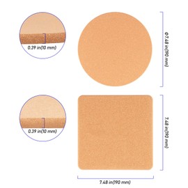 ZEONHEI 10 PCS Non-Slip Cork Trivets Set - 7.5 Inch Round and Square Cork Coaster Placemats for Hot Pots and Pans