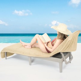 Cotton Paradise Lounge Chair Towel with Pocket, 32x86 in Chaise Lounge Pool Beach Towel, (Beige, 1 Piece)
