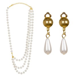 Boland 64523 Pearl Jewellery Set, Earrings and Necklace, Clip On Earrings, Collier, 20s, Flapper, Charleston, Fashion Jewellery, Costume, Carnival, Theme Party