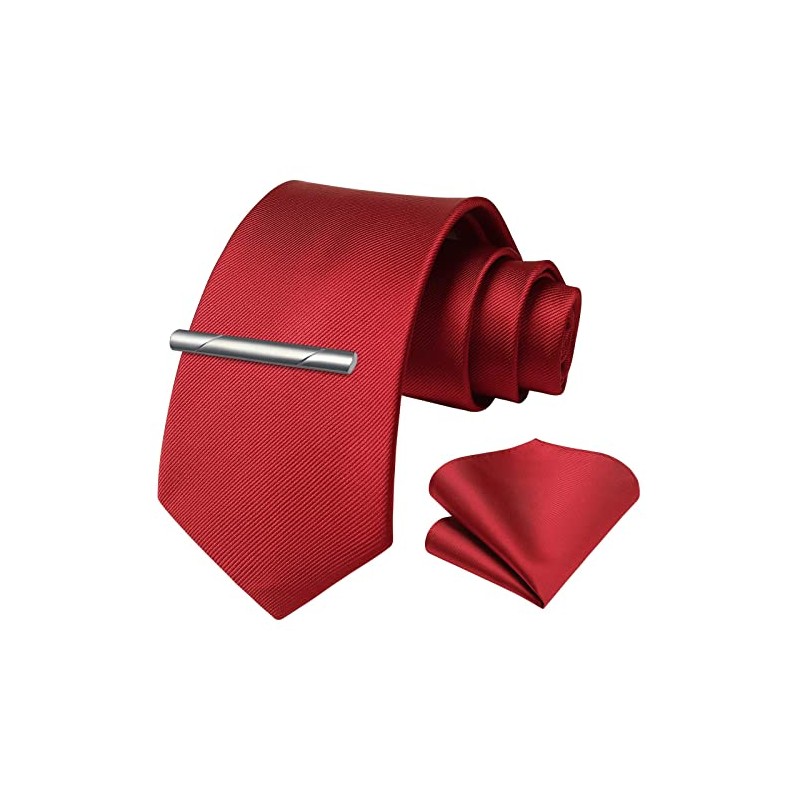 HISDERN Men's Wedding Ties and Pocket Square Tie Clip Set,
