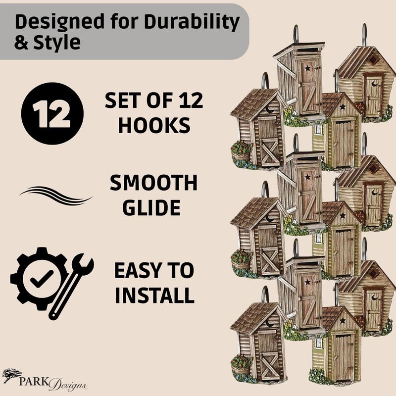 Park Designs Outhouse Shower Curtain Hooks | Decorative Rustic Bathroom