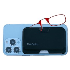 ThinOptics Readers with Wallet - Armless On-Nose Reading Glasses - Slim Wallet Attaches to Phone - MagSafe Compatible - Red 2.50x