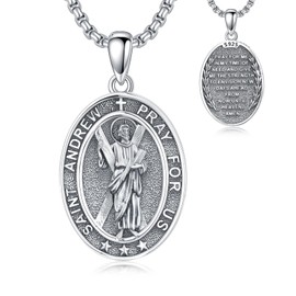 Cargari Saint Andrew pendant for Men Women 925 Sterling Silver Oval St Andrew Medal Necklace Religious Protection Amulet Jewelry Gift