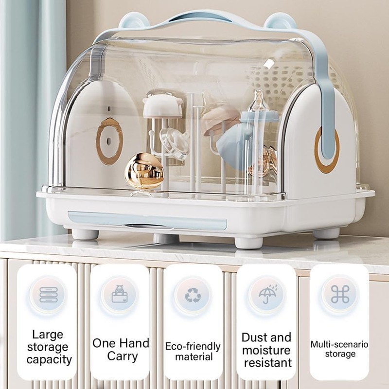 Nollapo Transparent Baby Bottle Drying Rack with Double Lid and