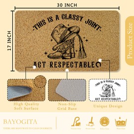 BAYOGITA Funny Western Welcome Mat for Front Door, Country Western Cowboy Door Mat Indoor Outdoor Entrance Entryway, This is a Classy Joint Act Respectable Doormat Bathmat, 17x30 Inch