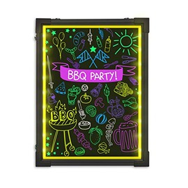 Hosim LED Message Writing Board, 16"X 12" Illuminated Erasable Neon Effect Restaurant Menu Sign with 8 Colors Markers, 7 Colors Flashing Mode DIY Message Chalkboard for Kitchen Wedding Promotions