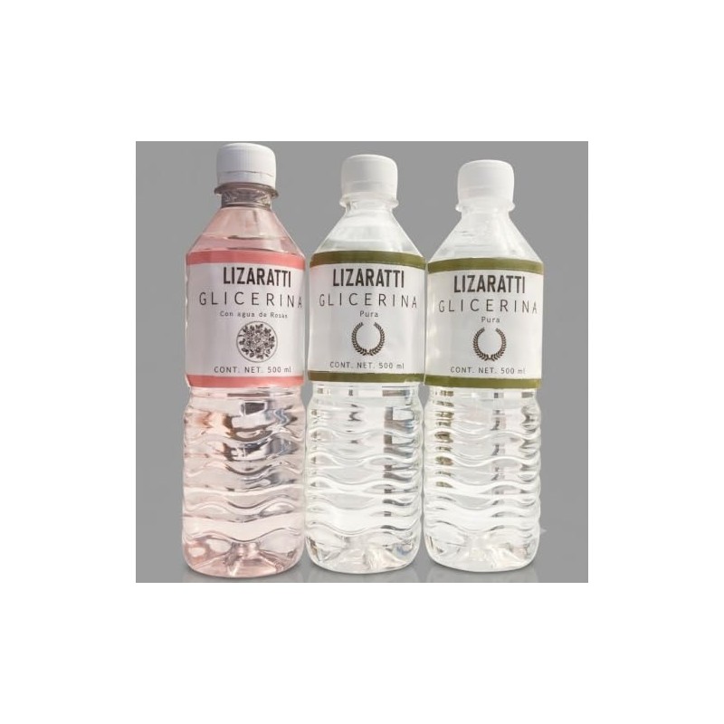 Tripack Glicerina Lizaratti 500ml Naturales Agua Rosas Humectante Grado Cosmético