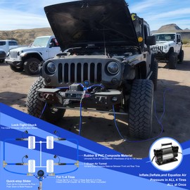 PUIBERS 4 Tire Inflation System, 4 Way Tire Inflation Deflation System, Air Down Tire Deflators Kit Fits Up to 155" Wheelbase,Simultaneous Four Wheel Inflation for Off-Road Vehicles Car