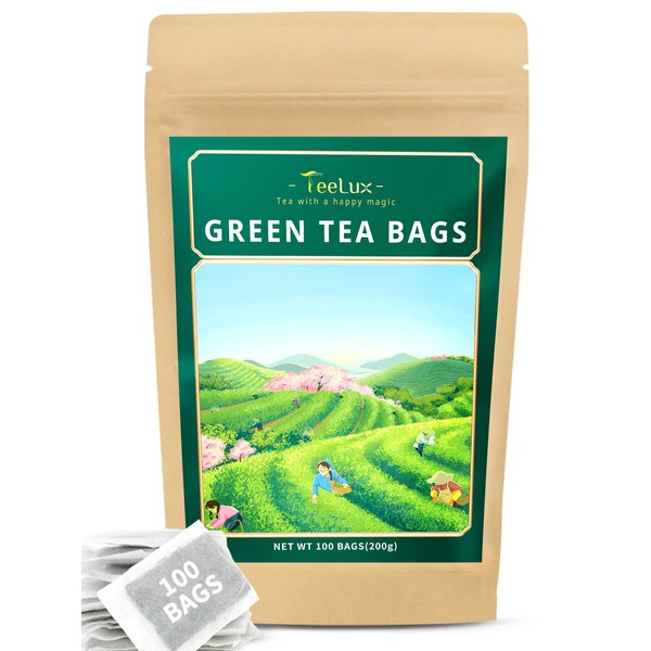 TeeLux Pure Green Tea Bags, 100 Tea Bags, Vegan, Refreshing,