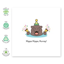 Birthday Card Celebration for Him or Her - 'Hippo Hooray' - Gifts for Friends, Colleagues, Coworker, Brother, Sister, Celebrate - Comes with Fun Stickers