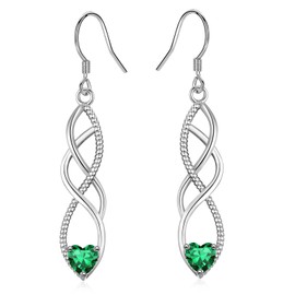 Sterling Silver Drop Earrings for Women, Fashion Celtic Knot Dangle Earring │Hypoallergenic Cubic Zirconia Green CZ Twisted Linear Drop Earrings, Infinity Love Knot Earrings Jewellery Gift