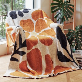 GunziStreet Floral Throw Blanket Big Flower Pattern Soft Cozy Warm Fuzzy Fluffy Microfiber Feather for Couch Bed Sofa Baby Pets Home Decor All Season (Burnt Brown Flower, 47'' x 59'')
