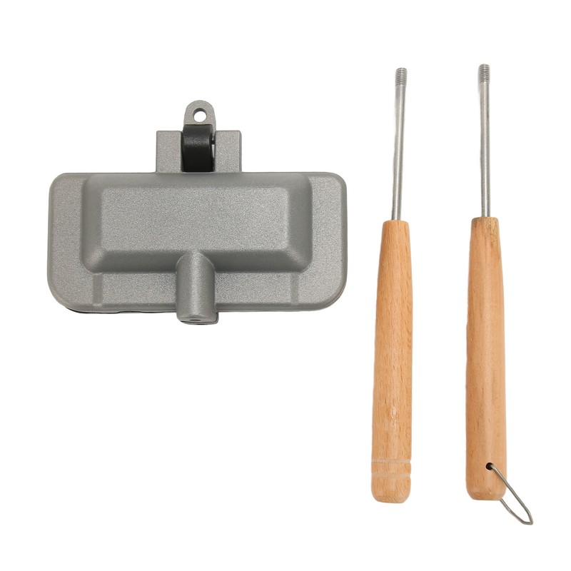 Double Sided Baking Pan Aluminium Alloy Frying Pan Wooden Handles