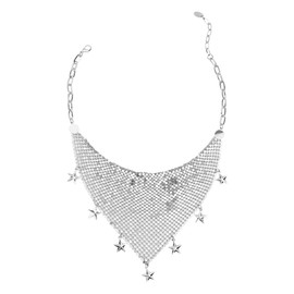 COLORFUL BLING Thick Metal Star Sequins Tassel Choker Necklace Chunky Fringe Pyramid Bib Stetement Necklace Sequins Collar for Women Costume Jewelry-Silver