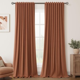 Terracotta Linen Blackout Curtains for Bedroom 120 Inch Length 2 Panels Set Back Tab Pocket Neutral Farmhouse Living Room Darkening Curtains Track System Thermal Insulated Black Out Drapes 52x120