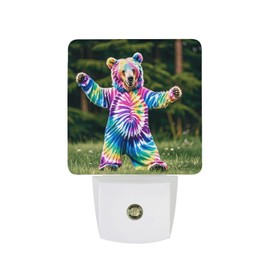 QWNMD Plug in Night Light Bear Dancing Tie Dye Printed Night Lights Plug Into Wall for LED Night Light for Bathroom Hallway Stairs Bedroom Kitchen Dusk to Dawn Sensor