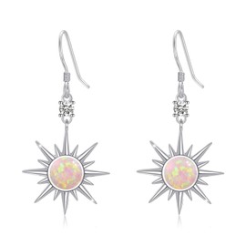 PARYFO Star Earrings 925 Sterling Silver Eight-Tone Star Hanging Earrings Moonstone / Opal / Amber Jewellery Gifts for Women Girls Mum Girlfriend Wife, Sterling Silver, Opal